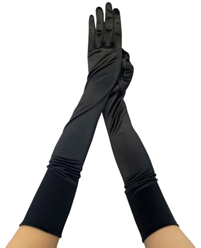 krautwear Damen Satin Handschuhe Abendhandschuhe (52 cm) in vielen Farben (1, schwarz, One Size)