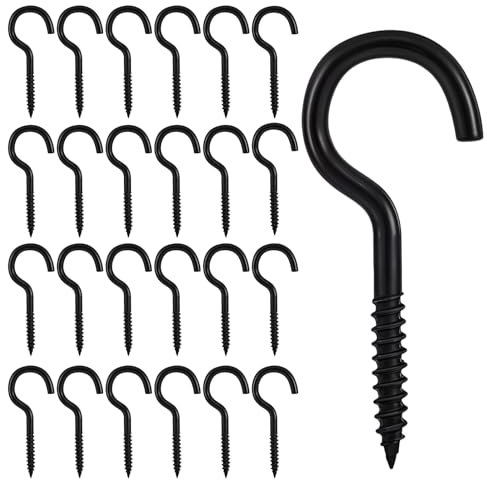 Yuanchu 25 Stück Schraubhaken Schwarz, Haken zum Schrauben 40mm Edelstahl Deckenhaken Hakenschrauben Klein Einschraubhaken Cup Haken Mehrzweckhaken für Hängende Pflanzen Teetassen Schlüsse