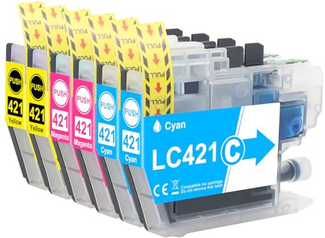 6X LC421 LC421XL Farbe Pack Druckerpatronen Kompatibel mit Brother LC421 LC421XL LC-421XL LC-421XLVAL LC421XLVAL für Brother DCP-J1050DW MFC-J1010DW DCP-J1140DW (2 Cyan 2 Gelb 2 Magenta)