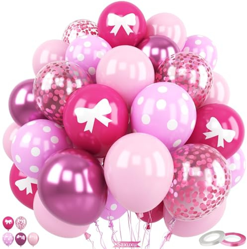 Luftballons in Hot Pink, 60 Stück, 30,5 cm, rosa Latex-Schleife, rosafarbene Punkte, Metallic-Rosa, Konfetti-Ballons für Kinder, Mädchen, Maus, Motto-Party, Geburtstag, Rosa, Mini-Party-Dekorationen,