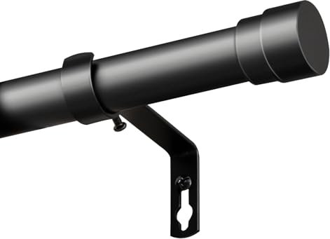 BellaHills 25mm Curtain Poles for Eyelet Curtains Adjustable Curtain Rod with Metal Finials 76 to 230 cm Window Curtain Pole with Brackets Fittings Set for Living Room Bedroom, Black