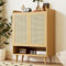 Moimhear Schuhschrank aus natürlichem Rattan, Sideboard Schubladenschrank aus Holz, mit 2 Türen und 5 Regalböden, für Schlafzimmer, Wohnräume(Oak, 79.8x34.8x105.2cm)