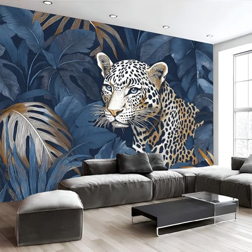 3D Tapete Seidenstoff Fototapete, Dschungel Leopard 3D Effekt Tapete für Wohnzimmer Schlafzimmer Hauptdekorationen Wandtapete, Tiere Fototapete ‎150x105cm (B×H) Wandbild
