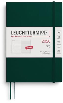 LEUCHTTURM1917 372679 Wochenkalender & Notizbuch Medium (A5) 2026, Softcover, Forest Green, Englisch