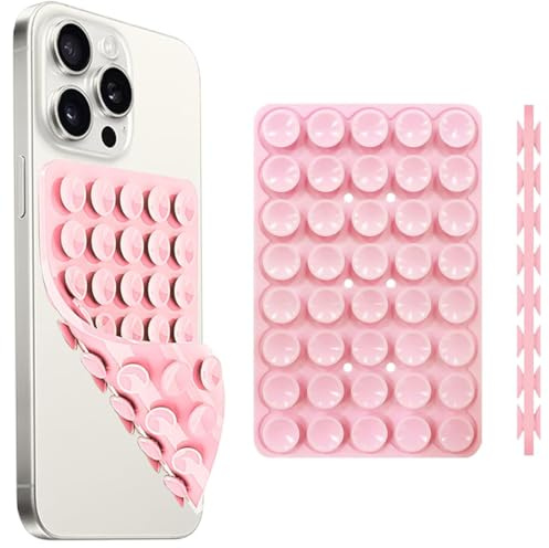 AEKZOX 1 pièce Coque en Silicone avec Ventouse, Jouet Anti-Stress Mains Libres, Miroir, Support Téléphone Douche Double Face Amovible Polyvalent, Coque et Accessoire Téléphone Portable (Rose clair)