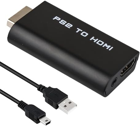 PS2 to HDMI Converter PS2 HDMI Adapter with 3.5mm Audio Output for PlayStation 2 to HDMI Adaptor Plug and Play for HDTV Monitor Projector Clear Video and Audio Support 480/720p for All PS 2 Models