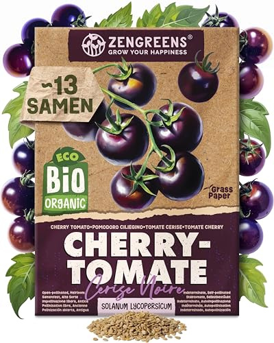 ZenGreens® - Bio Cherry-Tomate Samen (Cerise Noire) - Cherry-Tomatesamen - Gemüsesamen für den einfachen Anbau im Garten, Balkon oder Hochbeet - Gemüse Saatgut