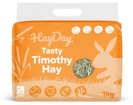 Premium, Long Stem Timothy Feeding Hay for Rabbits, Guinea Pigs & Small Pets - Tasty Timothy Hay 1kg - Naturally Coarse for Digestion & Dental Health, Dust Extracted for Small Animals