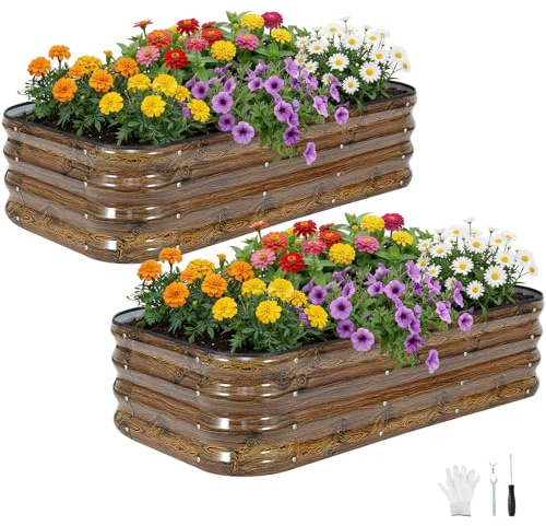 INNO STAGE Verzinktes Hochbeet, 4Ft Metall-Pflanzkasten im Freien für den Anbau von Gemüse, Kräutern, Blumen, Stahl-Pflanzkasten-Set für den Garten – 2er-Pack