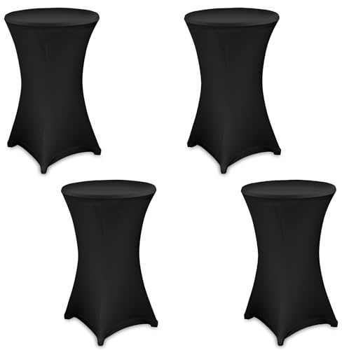 Julido Stretch Stehtischhussen – Elastische Spandex Hussen für Steh- & Bistrotische – Waschbar, Bügelfrei & rutschfest – Verstärkter Fußbereich – Für Hochzeit & Party (Schwarz, 4er Set - Ø 80-85cm)