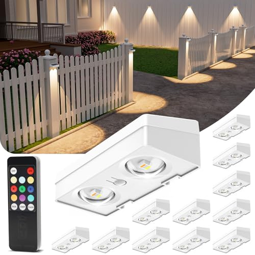 VOLISUN Luci solari per recinzione con telecomando, 50 lumen, luci solari a LED, IP65, 10 colori RGB, illuminazione decorativa a lunga durata, per giardino, cortile, ringhiera (confezione da 12)