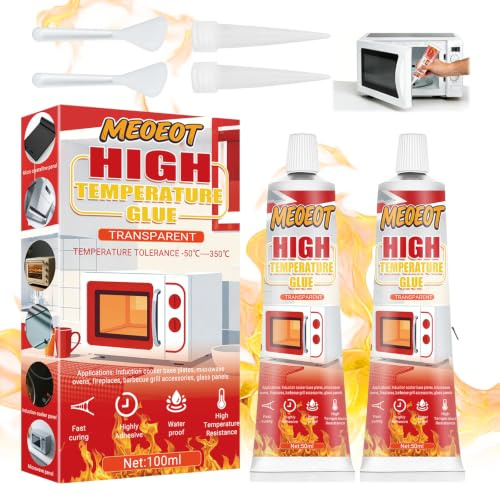 Meoeot 100ml Hochtemperaturkleber, Transparenter Hochtemperatur Klebstoff, Hitzebeständiger Kleber, Hitzebeständig über 350°C, Ideal für Haushalt, Backöfen Glas, Elektroherde, Herdplatten, Kamine