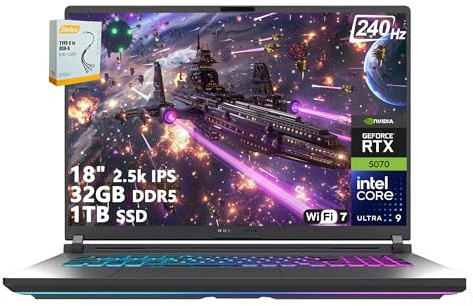 ASUS ROG Strix G18 G815 Gaming AI Laptop | 18 2.5k IPS 240Hz (100% DCI-P3, 500nits) | Intel Core Ultra 9 275HX | 32GB DDR5 1TB SSD | GeForce RTX 5070 | RGB Backlit Wi-Fi 7 Win11 w/DLCA Accessory