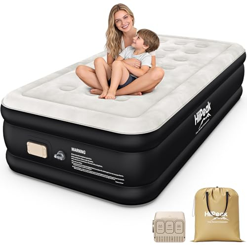 HiiPeak Luftmatratze Selbstaufblasend - Luftbett 1 Person mit Integrierter Elektrischer Pumpe Aufblasbare Matratze 40cm Hoch aus Dickem PVC mit Weicher Suede Oberfläche Gästebett Campingbett