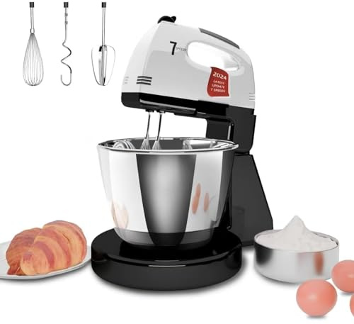 Stand Mixer Hand Mixer Kitchen Electric With Stainless Steel Bowl 7 Speeds with Dough Hook Whisk Mixing Beater for Baking Cake Cookie Kneading
