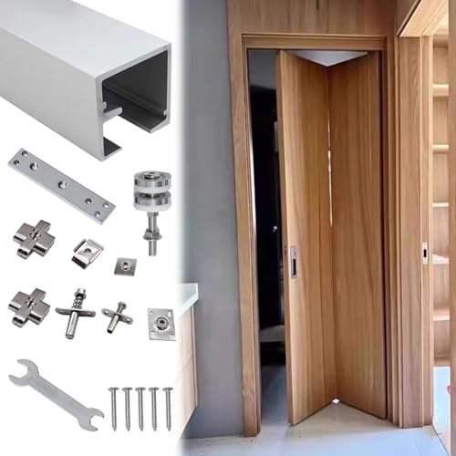 Rail Porte Coulissante Quincaillerie de Rechange pour Porte Pliante Coulissante, Rail de Porte Coulissante Double Pliante avec Poulie(114in(289.6cm) for 2 Doors)