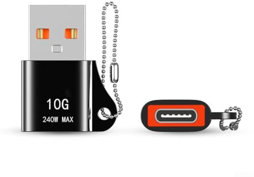 Kompakter USB-C-Adapter mit Schlüsselanhänger, USB-A 3.0-Stecker auf USB-C-Buchse, Unterstützung für 240 W Laden und 10 Gbit/s Daten, Aluminium-Legierung, Schwarz