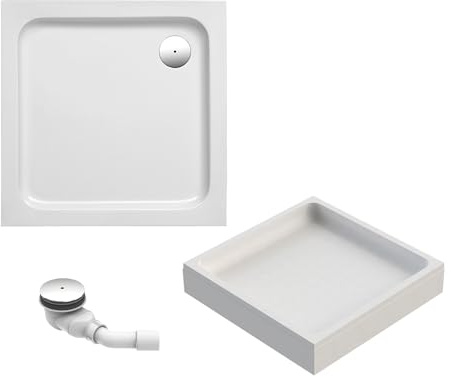 Schulte Duschwanne Cala 90x90 cm, quadratisch aus hochwertigem Sanitäracryl inkl. Wannenträger, Ab- und Überlaufschutz, Pflegeleicht und alterungsbeständig, Größe wählbar