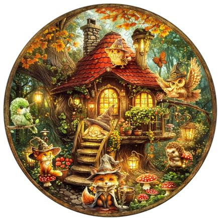 WOODBESTS Puzzle en bois pour adultes, Puzzle en bois Maison Enchantée de la Forêt, Puzzle pour adultes, Cadeau d'anniversaire pour femmes et hommes, Jeu de famille (L-34 × 34 cm, 265 pièces)