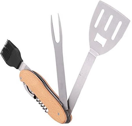 Srliya BBQ-Grill-Kombi-Set, Tragbares, Müheloses Werkzeug für Reisen, Picknick, Edelstahl, 5 in 1