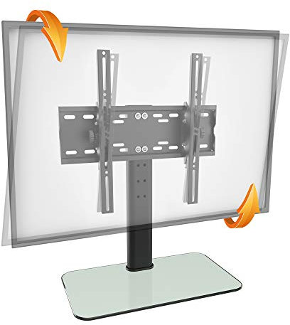 RICOO Support TV sur Pied FS314-W 30-55 (env. 76-140cm) Inclinable Hauteur réglable Universel Socle Écran téléviseurs VESA 400 x 400 Verre