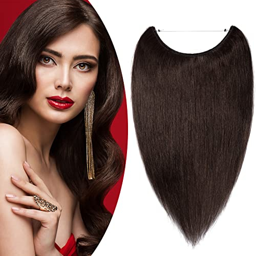 SEGO Haarteil Extensions Echthaar Haarverlängerung 1 Tresse Remy Haare Haarverdichtung mit Draht Glatt Dunkelbraun#2 1640cm)-60g