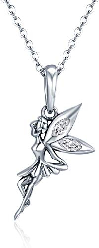 NewL Lange Halskette mit Blumenfeen-Anhänger aus 925er-Sterlingsilber, Schmuck aus Sterlingsilber, Sterling Silber, Zirkonia