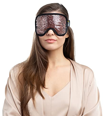 Zhu-Zhu Glitter Gel Hot & Cold Eye Mask - Therapeutic Soothing Relief for Migraines, Sinus Pain, Tension Headaches, Allergies, Puffy and Tired Eyes - Rose Gold