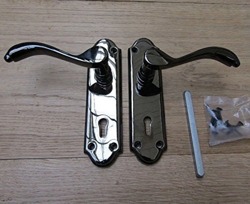 S & S International Pair of Florida Polished Black Nickel Lever Door Mortise Handles Modern Scroll (Lever Lock Handles)