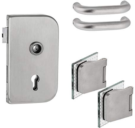 Office-Glastürschloss E rund | V2A Edelstahl matt | Klasse 3 nach DIN 18251 zert. | inkl. Officebänder | PZ (Profilzylinder) | Griff: Orlando | DIN Rechts