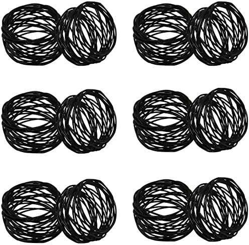 SKAVIJ Indischer Handgefertigter Runder Serviettenring aus Metallgeflecht, 12er-Set für Abendessen, Party, Serviettenhalter für den täglichen Gebrauch Schwarz