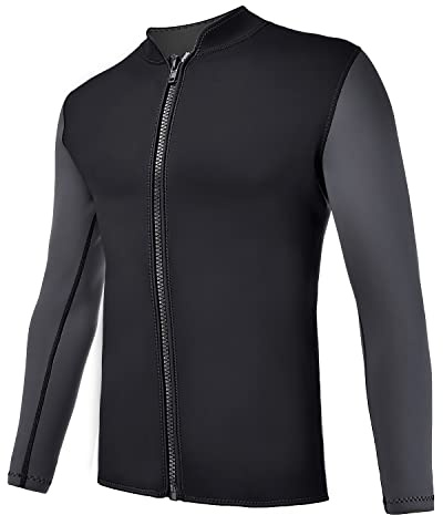 REALON Wetsuits Top Jacket Women Men 2mm Neoprene Long Sleeve Shirt Front Zipper Vest Wet Suit Keep Warm for Adult Youth Diving Surfing Swimming Water Sports