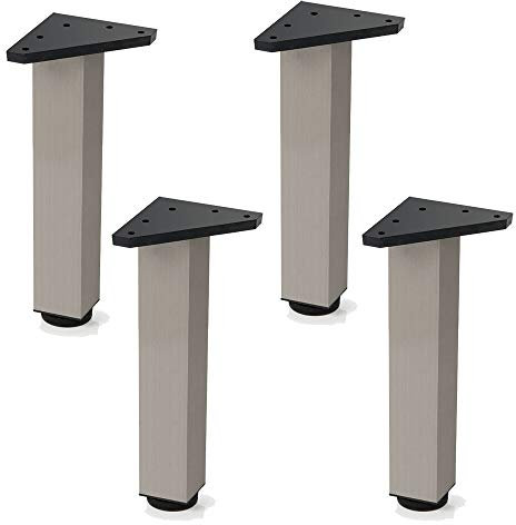 4 un. Pied carré pour table en aluminium 40x40mm Hauteur 400mm aluminium inox avec régulateur niveleur