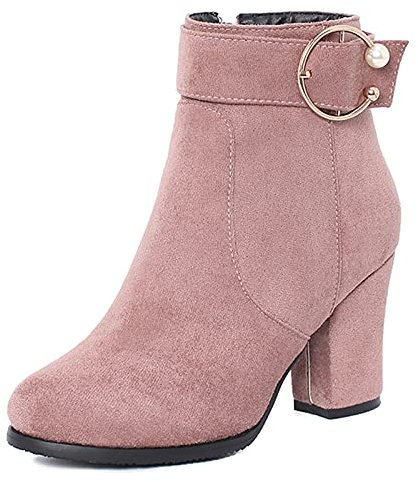 Onewus Stivaletti da donna con tacco a blocco, con cerniera, rosa., 38 EU