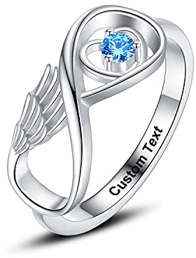 Angel Wing Ring Fehlgeburt Geschenke für Mütter Infinity Wings Ringe Birthstone Ring für Frauen mit 1 Geburtsstein Mutter Tochter Tag Herz personalisierte gravierte Name Sterling Silber Mom