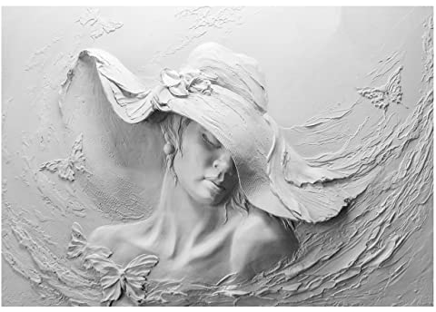 WallArena - Vlies Fototapete Frau Schmetterlinge grau Stein Skulptur Betonoptik 368x254 cm - Fototapeten - Tapeten für Wohnzimmer Schlafzimmer Vliestapete Wandtapete Tapete 3D Effekt- inkl. Kleister