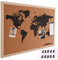 Bakaji Panneau de carte du monde en liège, carte géographique, carte du monde, cadre en bois, taille 60 x 40 cm, mural design moderne, avec 10 pointes, idée cadeau