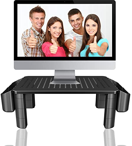 Pholiten Supporto per Monitor con 2 Cassetto Riser per Schermo da Scrivania 4 Altezze Regolabili per PC Laptop Stampante Computer Salva Spazio MAX. 20 kg MST008ZW