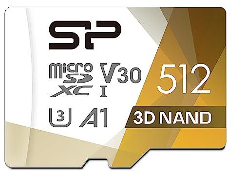 SP Silicon Power 512GB Micro SD Card U3 SDXC microsdxc High Speed MicroSD Memory Card with Adapter for Nintendo-Switch, DJI Pocket 2 and Drone