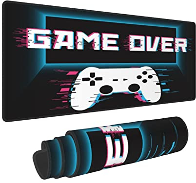 Abstraktion Modern Controller Game Over Gaming Keyboard Mouse Pad Huge Extended XL Stitched Edge Rubber Sole for Home Office (80 x 30 cm)