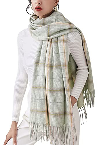 Camilife Damen Kaschmirimitat Schal - Klassisch Kariert, Groß Mit Fransen, Elegant Umhängetuch, Stilvoll Webschal Warm für Winter 70×180cm