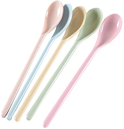 5 Pcs Long Handle Melamine Spoons Colorful Coffee Spoons Cocktail Stirring Spoons Yogurt Mixing Teaspoon for Ice Cream Milk