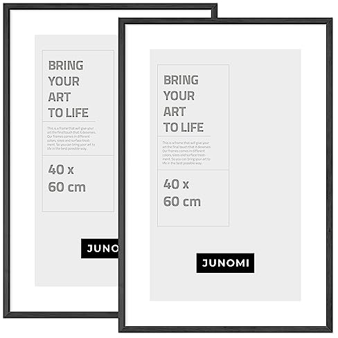 JUNOMI® 2 x Bilderrahmen 40 x 60 cm Holz | Farbe Schwarz | Bilderrahmen Schwarz mit bruchsicherem Acryl-Glas | Bilderrahmen Holz