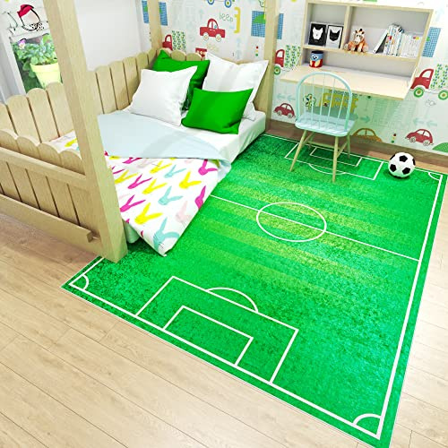 Mazovia Kinderzimmerteppich Antirutsch - Waschbar bis 30 Grad - Fußball Fußballteppich - Kurzflor Kinderteppich für Kinderzimmer - ÖKO-TEX Zertifiziert - Grün 160 x 230 cm