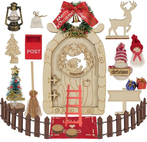 YKSLEMON Wichteltür Weihnachten Set, 20er Wichteltür Zubehör Weihnachten Weihnachtswichtel Tür, Miniatur Puppenhaus Wichtel Weihnachten Deko Nissedor Weihnacht Dänische Deko für Kinder