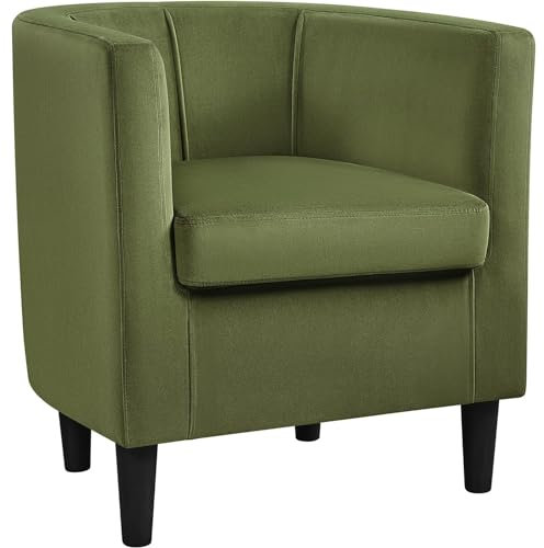 costoffs Modern Velvet Armchair, Upholstered Tub Chair, Barrel-shaped Club Chair Accent Chair with Comfy Cushion for Living Room Bedroom Reception, Olive Green