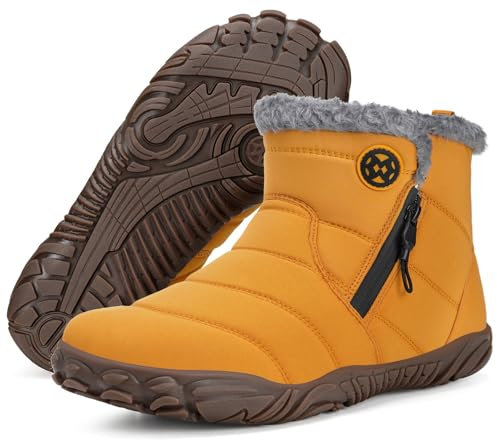 Gaatpot Barefoot Stivali Invernali Donna Stivaletto Uomo Caldi e Fodera Scarpe da Neve Pianta Larga Outdoor Minimaliste Antiscivolo Giallo 41