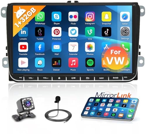Hikity Android 13 Autoradio Doppel Din für VW Golf 5 6 Polo Skoda Passat mit 2G+64G, 9 Zoll Touch Display Radio mit Bildschirm GPS Navi WiFi RDS SWC Bluetooth Rückfahrkamera