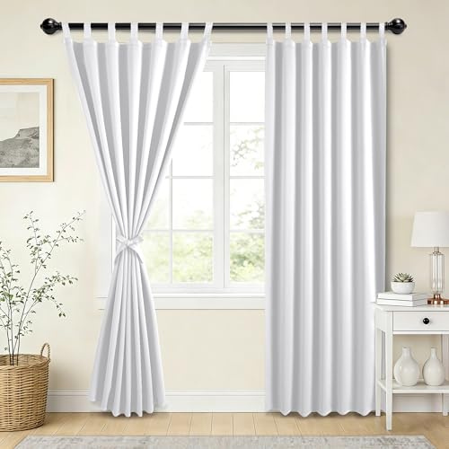 XWZO Verdunklungsvorhänge Schlaufenschal 2er Set Schlaufen Gardinen Tab Top Blickdichte Vorhänge mit Raffhalter für Schlafzimmer,Wonhzimmer,Büro,Weiß,H245cm x B140cm,2Stücke(W55 X L96)