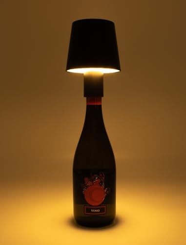 Akku Touch Flaschenleuchte 60 LED 14 x 10 cm - schwarz - Flaschenlicht warm und kalt weiß zum Aufstecken auf Flaschen - Deko Lampe Tischleuchte dimmbar wiederaufladbar für Innen